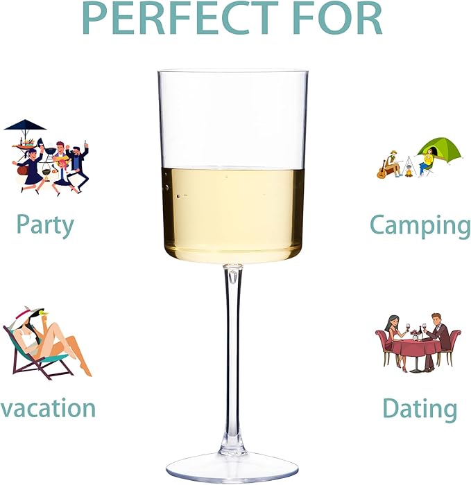 Ciaell 6 Pack Plastic Wine Glasses - 10 Oz Plastic Disposable Wine Glasses with Stem Perfect for Parties & Weddings & Poolside & Outdoors & Camping