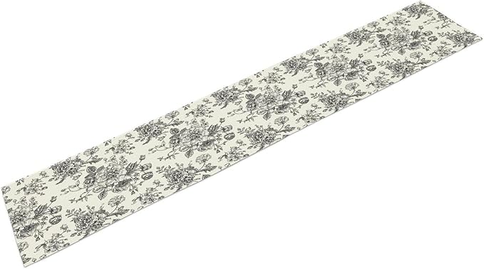 Vintage Flower Table Runner, Black White Wildfloral Floral Sketch Print Kitchen Dinning Table Runner for Indoor Outdoor Home Wedding Party Holiday, 13x70 Inch