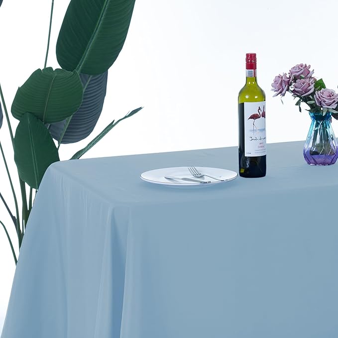 Ascoza 2pack 90x132 Inch Blue Mist Rectangular Tablecloth 8 Feet Table Cloth in Polyester Fabric for Wedding/Banquet/Restaurant/Parties