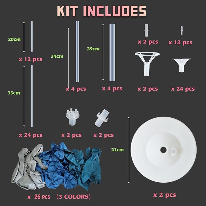 Balloon Stand Kit, 2 Sets in Two Heights, Reusable Plastic, Tying Tool