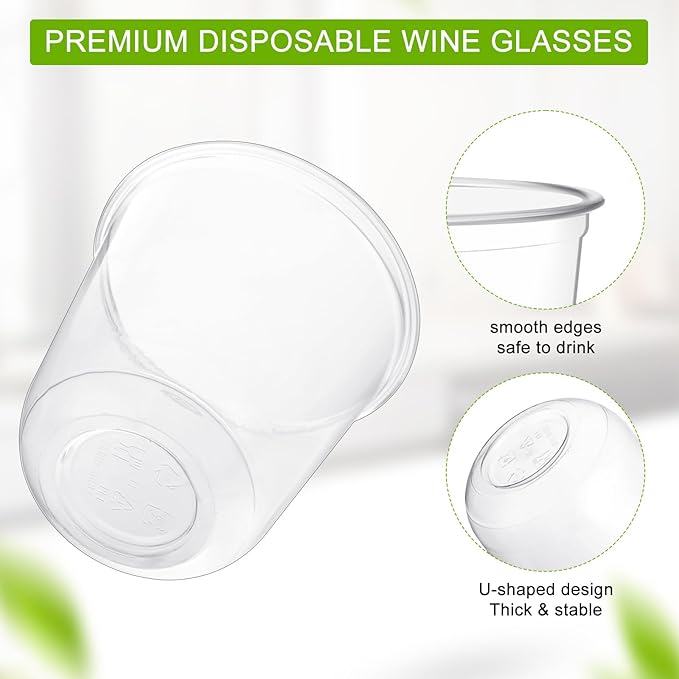 Disposable Plastic Wine Cups, 12 oz Clear, 100 Count