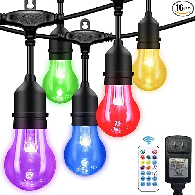 String Lights, 35 FT Outdoor RGB LED Patio Lights with Remote