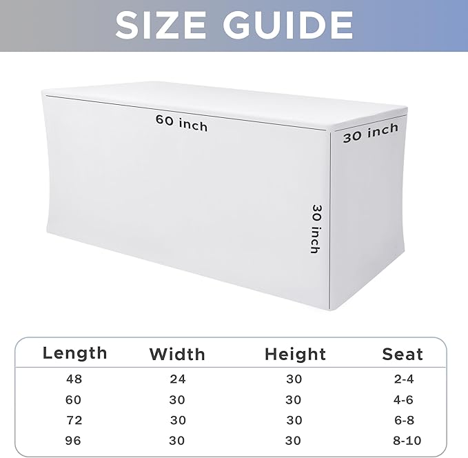 Nasitos White Fitted Table Covers for 5 Foot Tables - 60 x 30 Inch - 4 Pack Stretch Spandex Rectangle Table Clothes, Fabric Tablecloths for Parties, Trade Show, Craft Show, Birthday