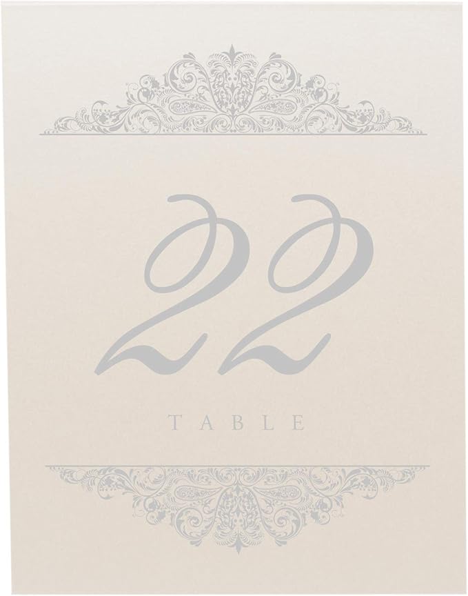 Paisley Wedding Table Numbers (Select Color/Quantity), Champagne, Silver, 1-90, Double Sided, Tent or Use in a Stand, Great for Parties & Restaurants - Made in the USA