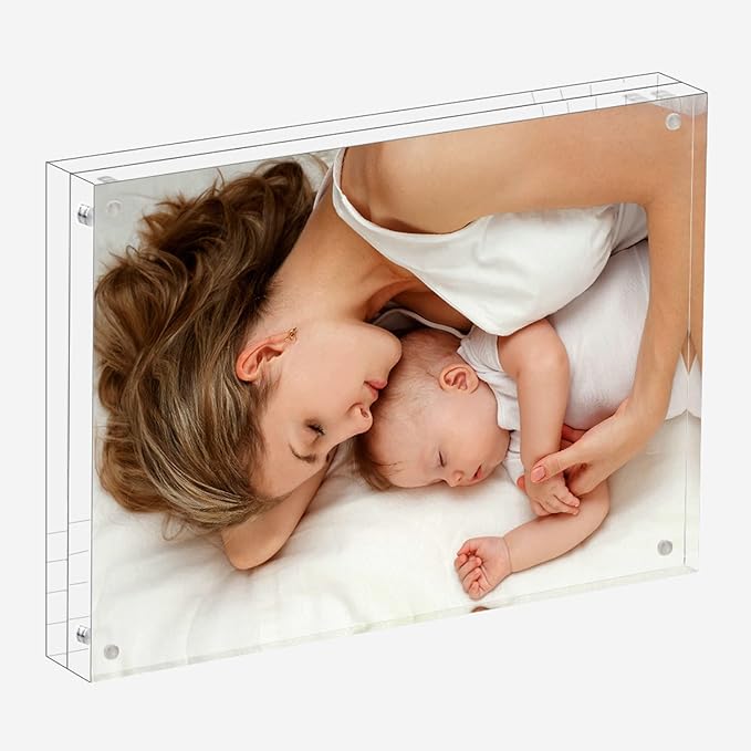 Meetu Acrylic Picture Frame 8x10,Clear Freestanding Double Sided 24mm Thickness Frameless Magnetic Photo Frames Desktop Display with Gift Box Package (5 Pack)
