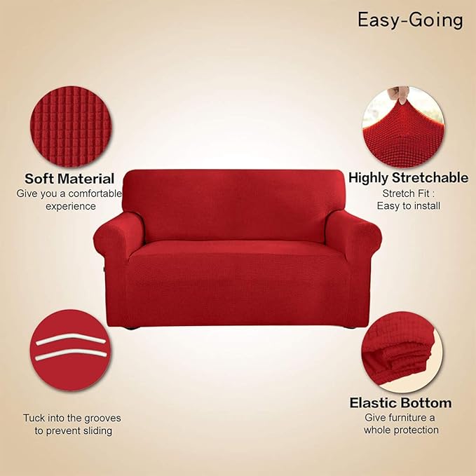 Sofa Slipcover for Loveseat, Stretch Jacquard Fabric in Christmas Red