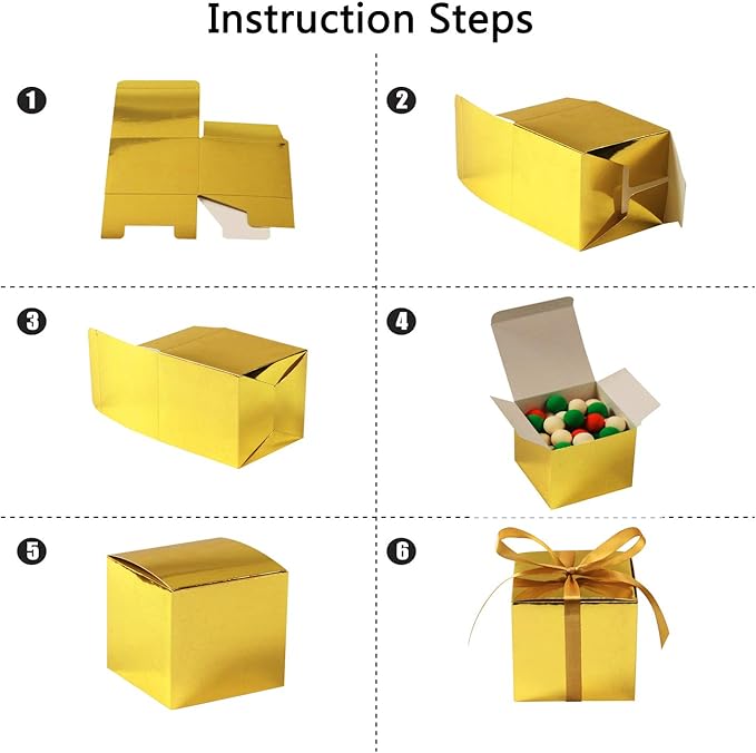 COTOPHER 100pcs Wedding Favor Boxes, Paper Gift Boxes 3x3x3 Inches Small Gift Boxes with Ribbons Small Boxes for Gifts, Crafting, Cupcake, Candy, Bridesmaid Proposal Boxes (Metallic Gold)