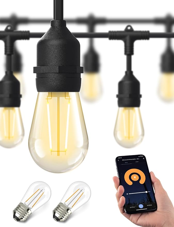 String Lights, Dimmable S14 Edison Bulbs, 2700K Warm White, IP65 Waterproof