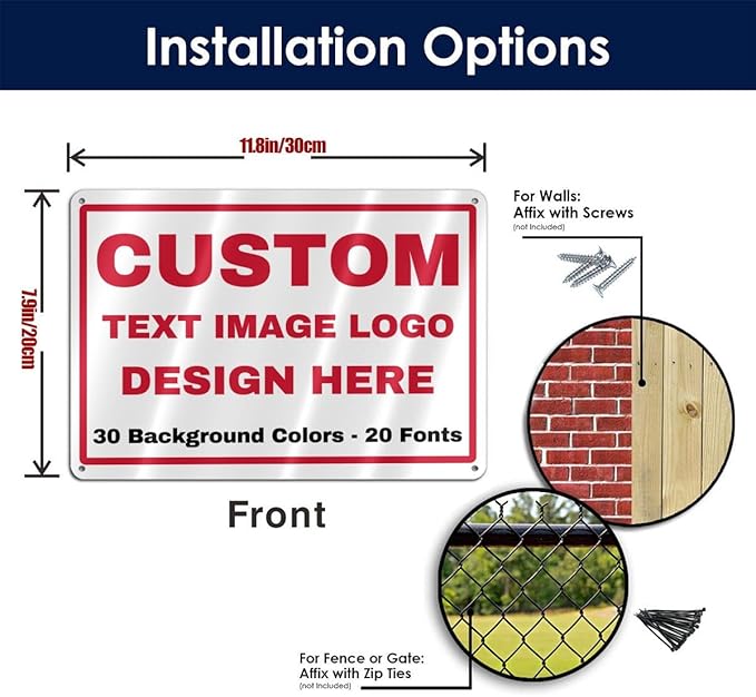 Custom Signs Outdoor Metal - 12 x 8 Personalized Aluminum Sign for Office, Home, Business, Decor, Customiz Customized Rust-Proof Sign (Red Text Box)