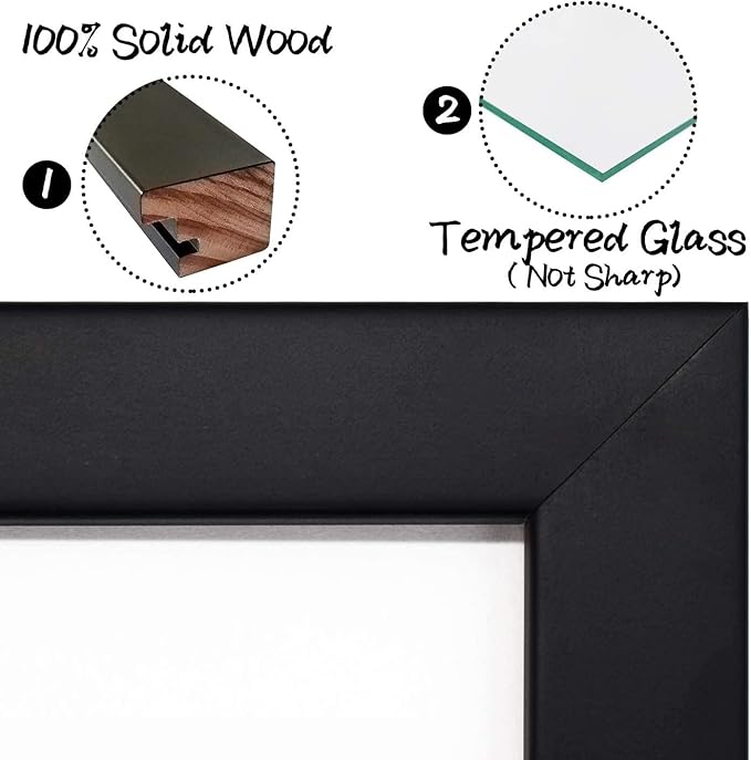 Photo Booth Frame, Black Wood with White Mat and Glass, 9x12 Inch