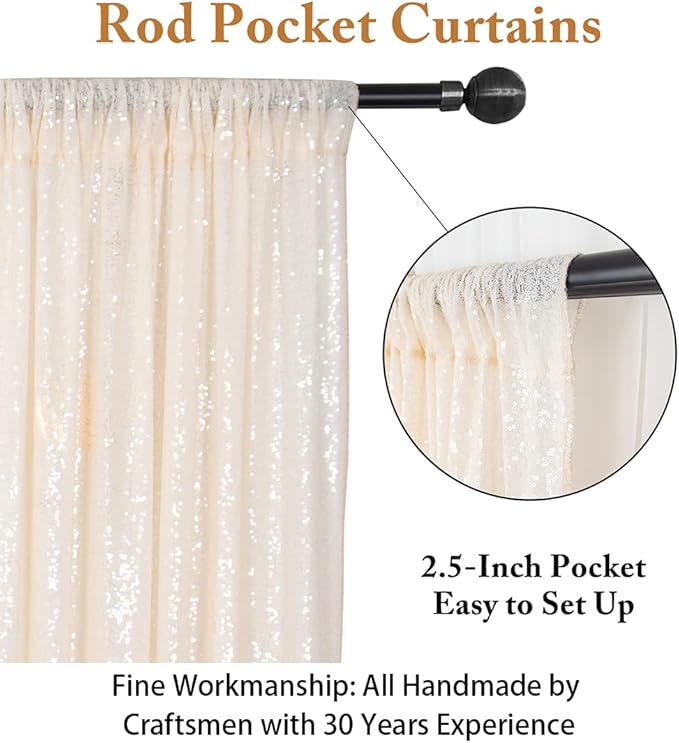 Shinybeauty Sequin Backdrop Curtains 4 Panels Ivory 2FTx8FT Sequin Fabric Photo Backdrop Curtains Ivory Glitter Curtains for Party Baby Shower Backdrop Studio Backgrounds