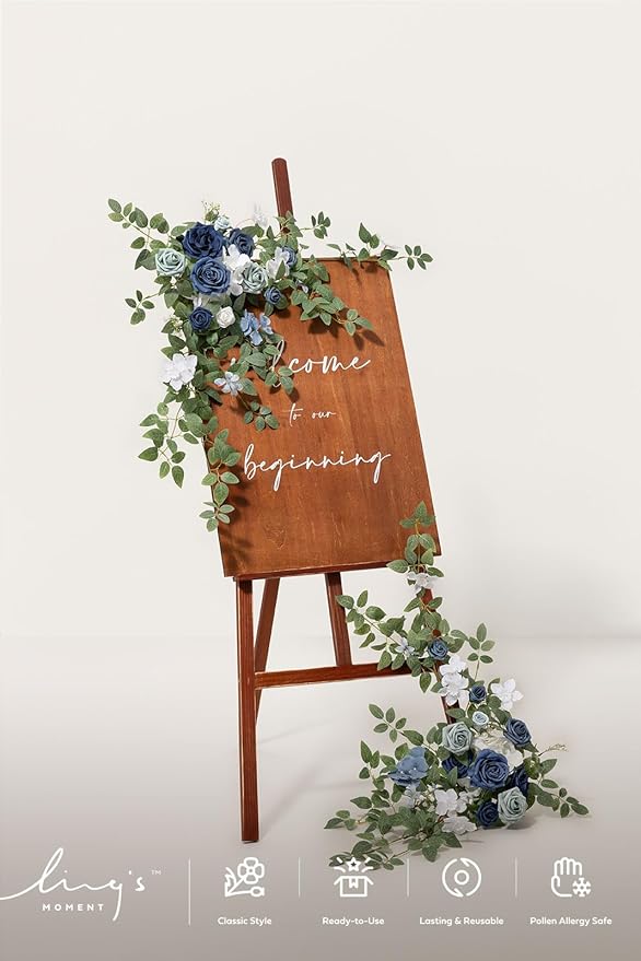 Artificial Flowers Swag Set of 2 in Dusty Blue and Navy for Wedding Signs