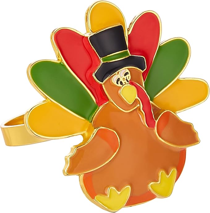 Halatool Thanksgiving Turkey Napkin Rings Set of 6, Alloy Fall Napkin Rings Dinner Tables Holders for Thanksgiving Weddings Holidays Gathering Dinner Party Decorations