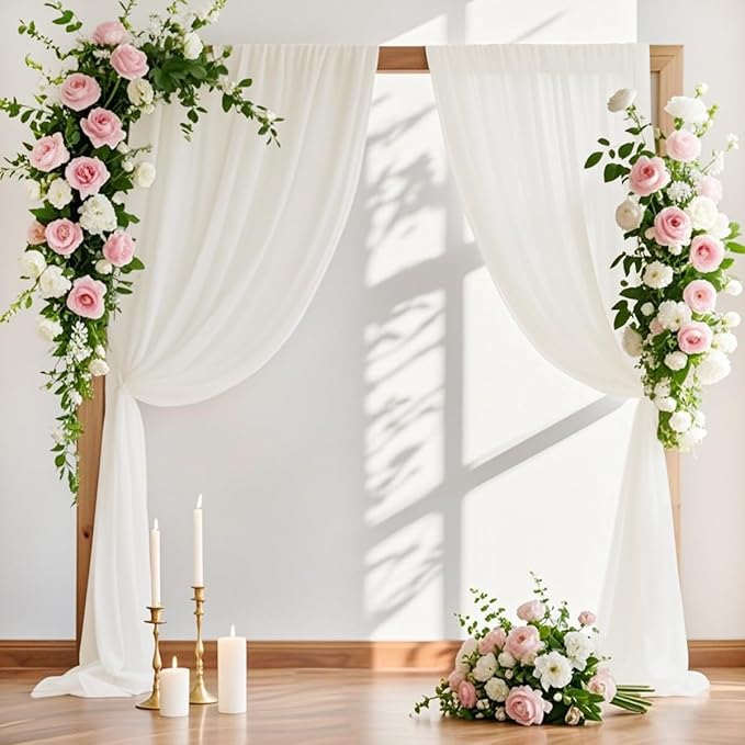 Ivory Sheer Gauze Arch Drape Fabric, 2 Panels, 29 x 240 Inches
