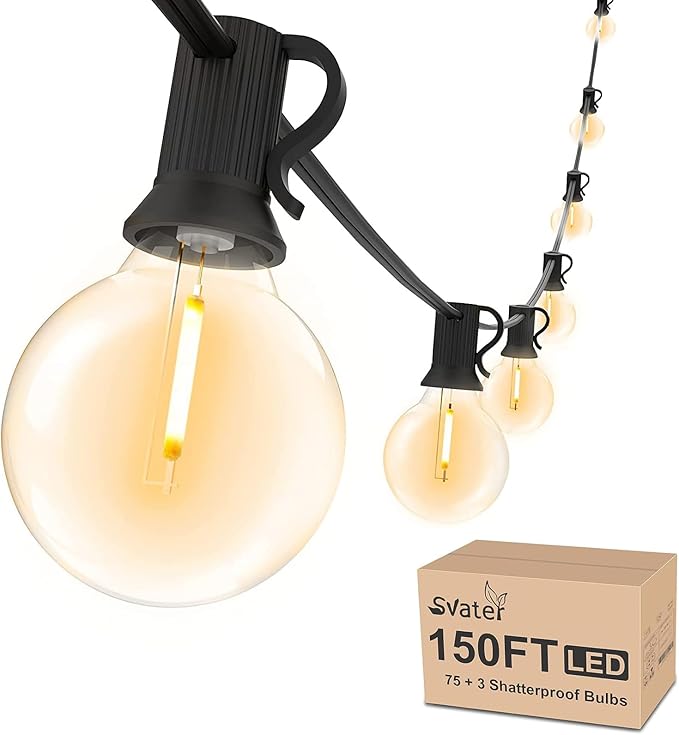 String Lights 150 FT Warm White G40 LED, 75 Shatterproof Bulbs