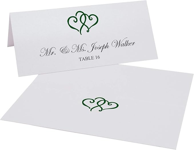 Linked Hearts Place Cards, Hunter Green (Choose Color), Set of 150, Pre-cut and Scored - Wedding, Party, Dinner, and Special Events - Made in the USA