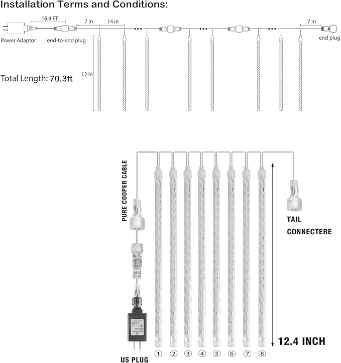 String Lights with 48 Falling Rain Tubes, Warm White LED, Outdoor