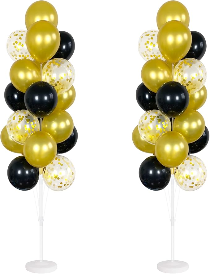 Black and Gold Balloon Column Kit, 2 Stands, 74-Inch, 38 Balloons