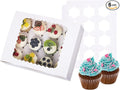 6-Set Cupcake Boxes Hold 12 Standard Cupcakes, Food Grade Cupcake Holders Bakery Carrier Boxes with Windows and Inserts for Cupcakes, Muffins and Pastries (White-6 Pack)