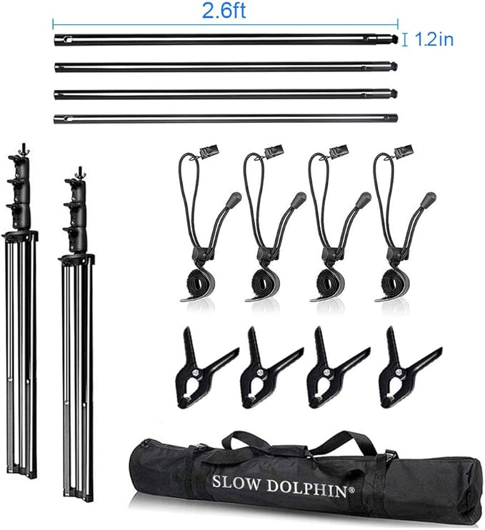 Backgrounds Photo Backdrop Stand Kit, Aluminum Frame, 10 Ft Adjustable, Black