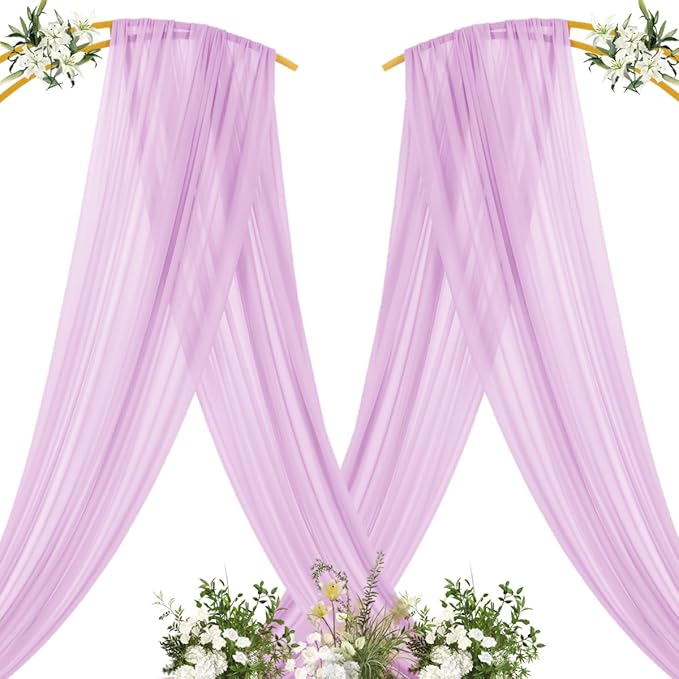 MLMC Lilac Purple Wedding Arch Draping Fabric 2 Panels 29" x 20 FT Extra Long Lavender Gauze Drapes Sheer Backdrop Curtains 6.6 Yards Outdoor Drapery Panels for Wedding Party Ceiling Decoration