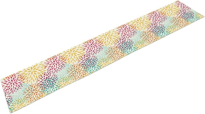 Abstract Flowers Table Runner, Chrysanthemum Dahlia Vintage Modern Colorful Spring Summer Elegant Table Runner for Party Kitchen Dining Living Room Laundry Room Decor, 13x36 Inch