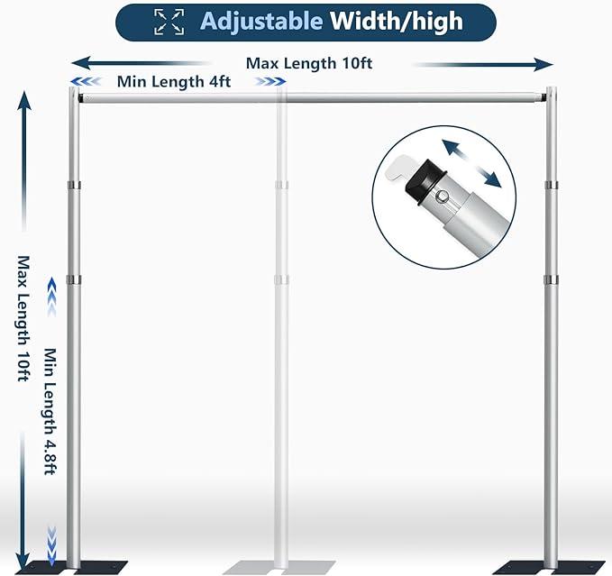 Background Support Equipment Kit, 10 ft Drape Stand, Aluminum Frame, Adjustable
