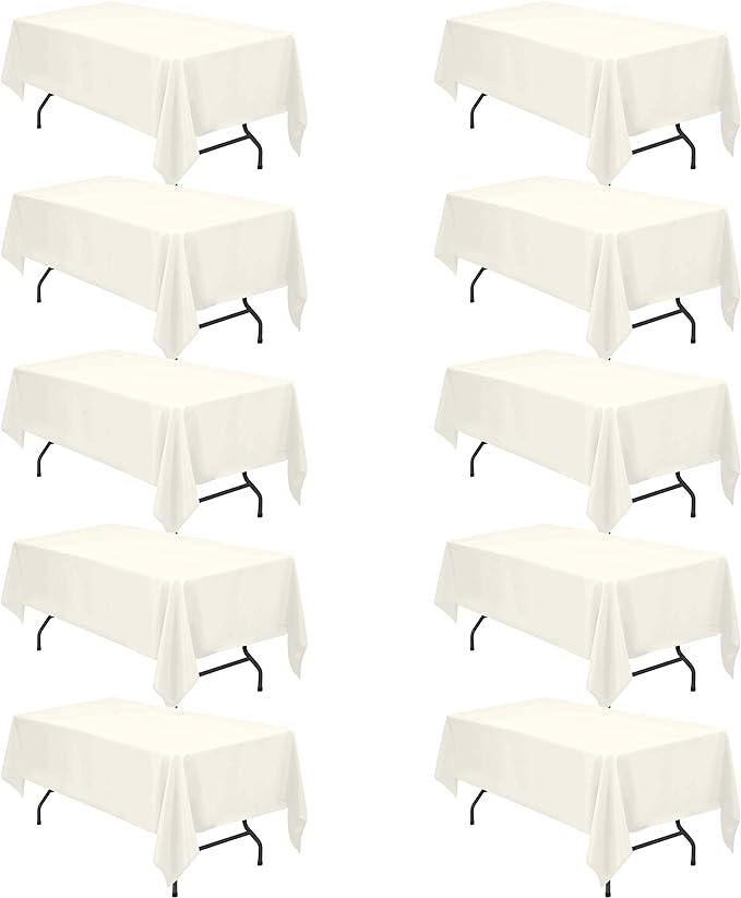 BRILLMAX 10 Pack Ivory Tablecloths for 6 Foot Rectangle Tables 60 x 102 Inch - 6ft Rectangular Bulk Linen Polyester Fabric Washable Cloth Cover for Wedding Reception Banquet Birthday Party