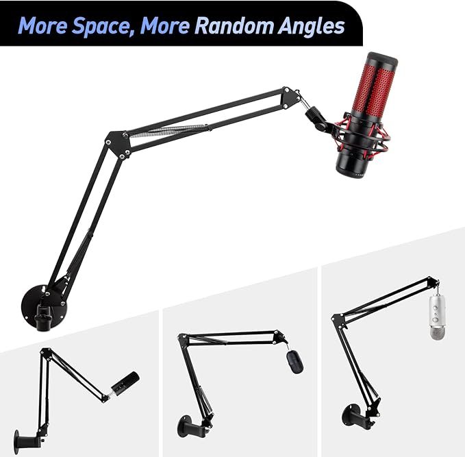 Microphone Wall Mount Boom Arm - Microphone Wall Mount for Mic holder，Horizontal Mounting Wall，Space Saving Desktop Metal Mic Stand Clamp by SUNMON