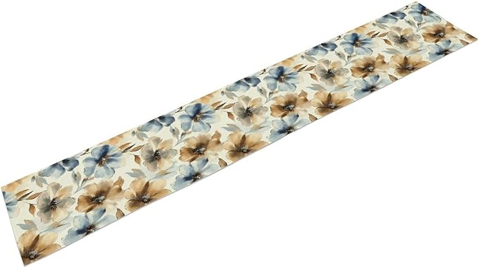 Poppy Floral Table Runner, Watercolor Brown Blue Flowers Blossom Summer Nature Table Runner for Kitchen Dinning Table Runner Decor Home Wedding Party Holiday, 13x90 Inch