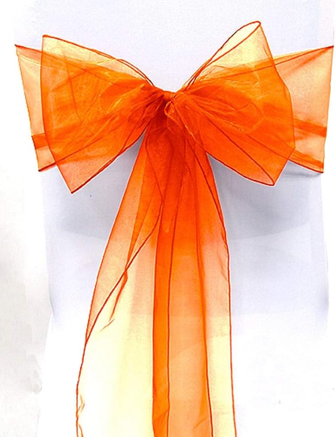 Dining Chair Sashes 25 Pack, Orange Shimmering Organza, 6.5 x 108 Inch