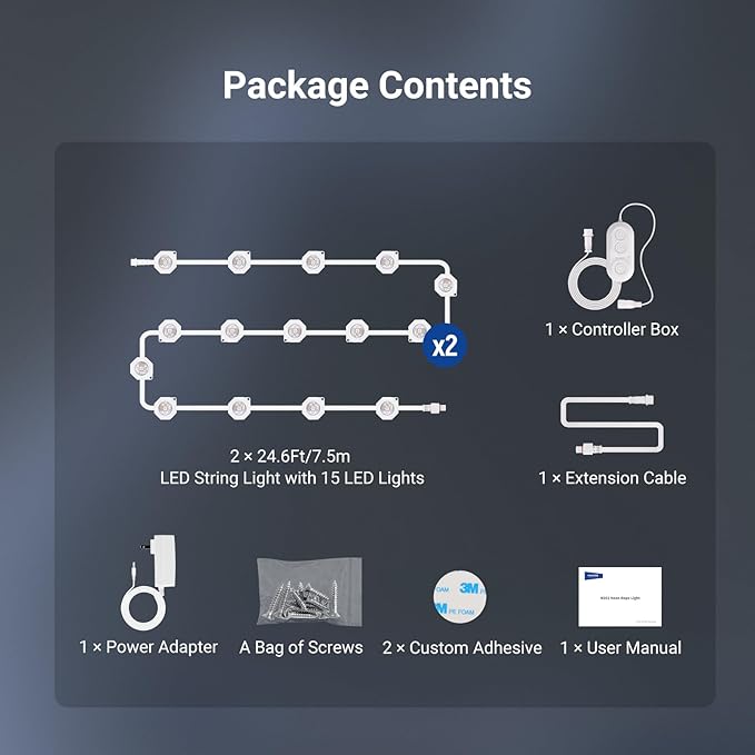 String Lights, 48ft Color Changing Outdoor LED, App and Voice Control
