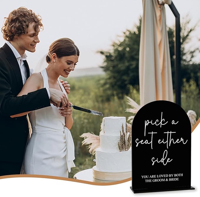 Black Pick a Seat Not a Side Wedding Sign, Engagement Bridal Shower Decor fo Ceremony Reception Party, Weddings Table Acrylic Sign