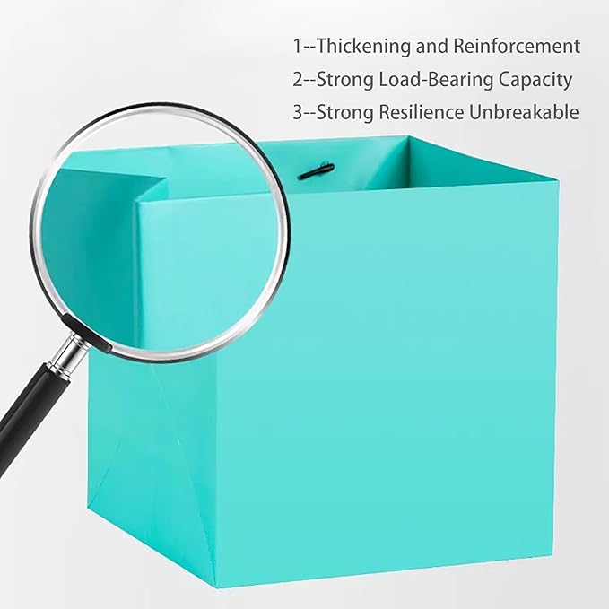Teal Blue Paper Gift Bag Small Square Bottom Kraft Paper Bags with Handles for Wedding Baby Shower Birthday Party (Teal Blue, 6 x 6 x 6 in, 10 CT)