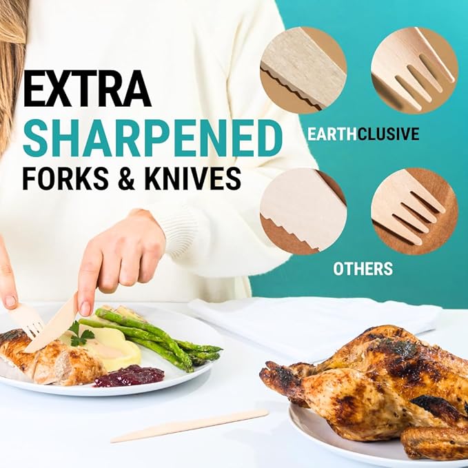 Disposable Wooden Cutlery Set, 300 Pieces, Natural Birch Wood