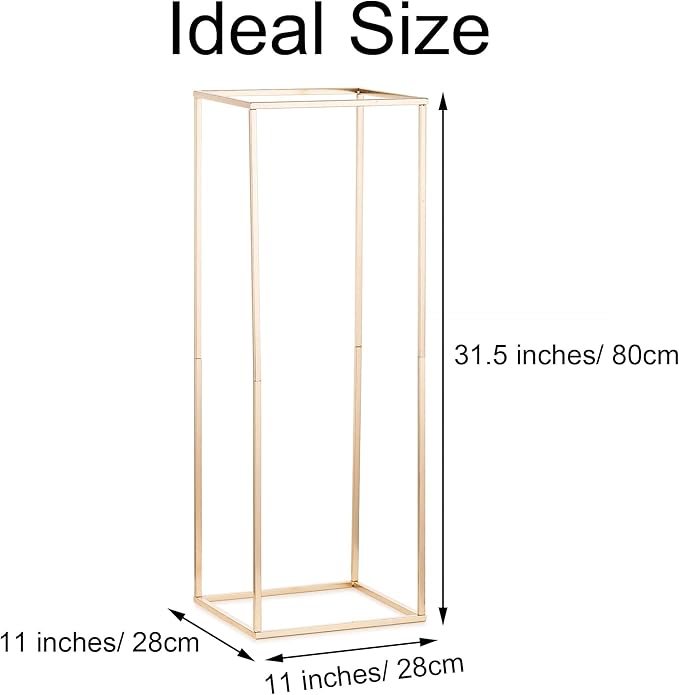 Metal Flower Stand in Gold, 31.5 Inch Cube Wedding Centerpiece