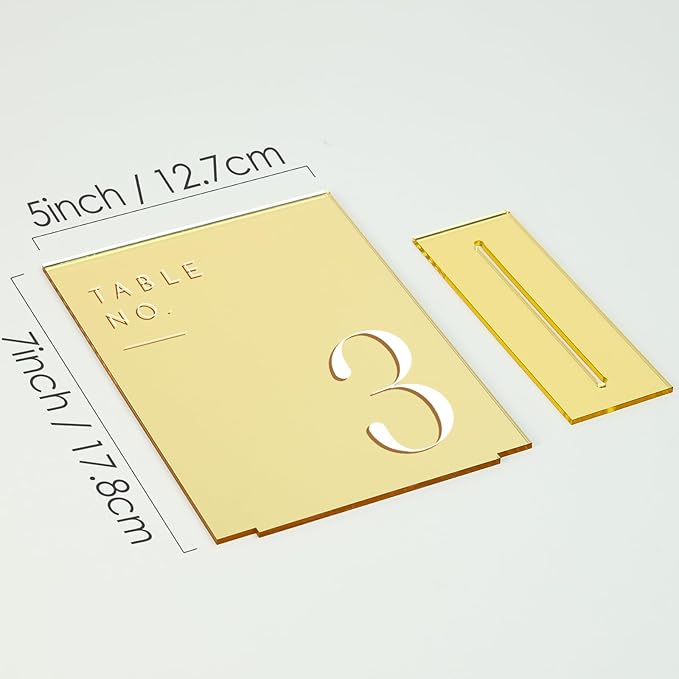 JINMURY Gold Wedding Table Numbers 1-20 with Stands, 5"x7" Gold Mirror Acrylic Table Numbers, Perfect for Wedding Reception, Party, Anniversary, Event