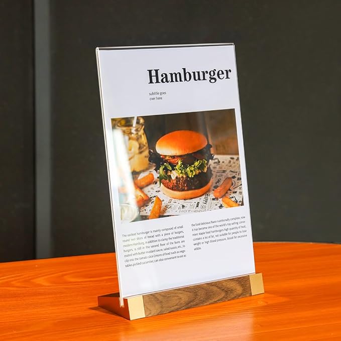 Acrylic Sign Holder 5"x7" Tabletop Display Clear Sign Board with Wood-Color Base, Vertical for Store/Coffee Shop/Restaurant Menu Hotel/Office Display Holder, 2 Pack