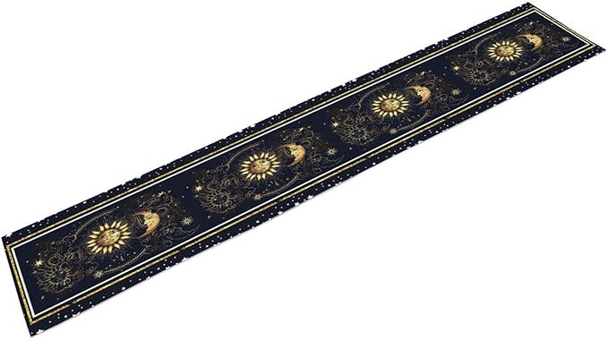 Sun Moon Table Runner, Seasonal Golden Sun Moon Holiday Kitchen Dining Table Runner for Kitchen Living Room Home Party Decor 13x108 Inch