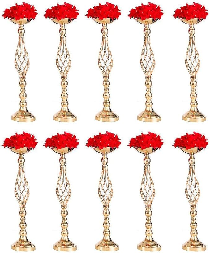 Vases: Set of 10 Gold Metal Wedding Centerpieces, 23.23 Inches Tall