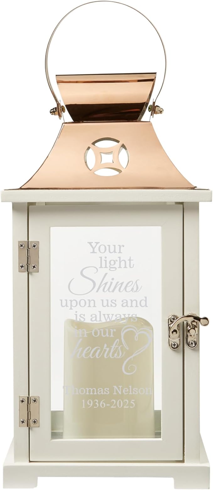 Decorative Candle Lantern Memorial Gift, Copper Finish, Personalized Engraving