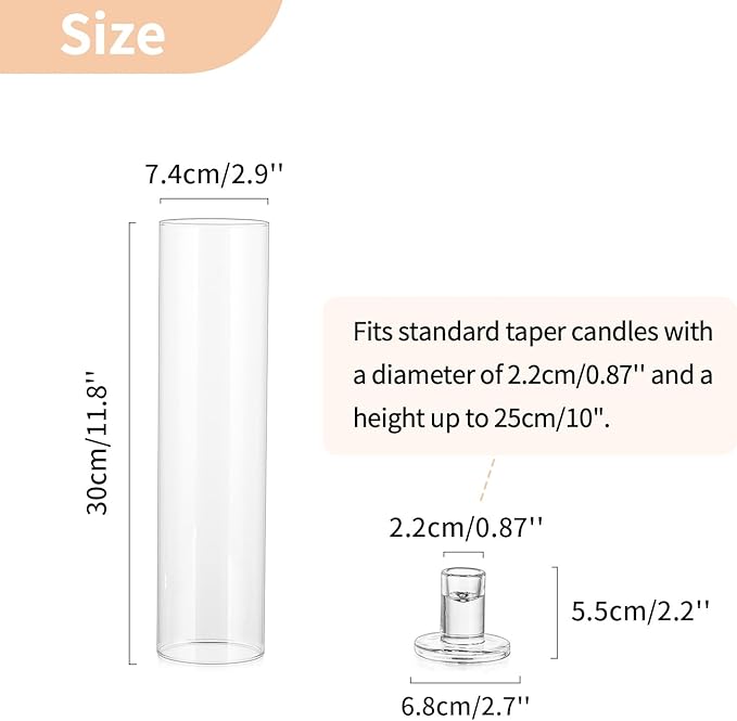 NUPTIO Taper Candle Holders Glass: Set of 10 Hurricane Candlestick Holder Bulk - Candle Stick Stand with Cylinder Sleeves for Thanksgiving Chrstmas Birthday Party Decor