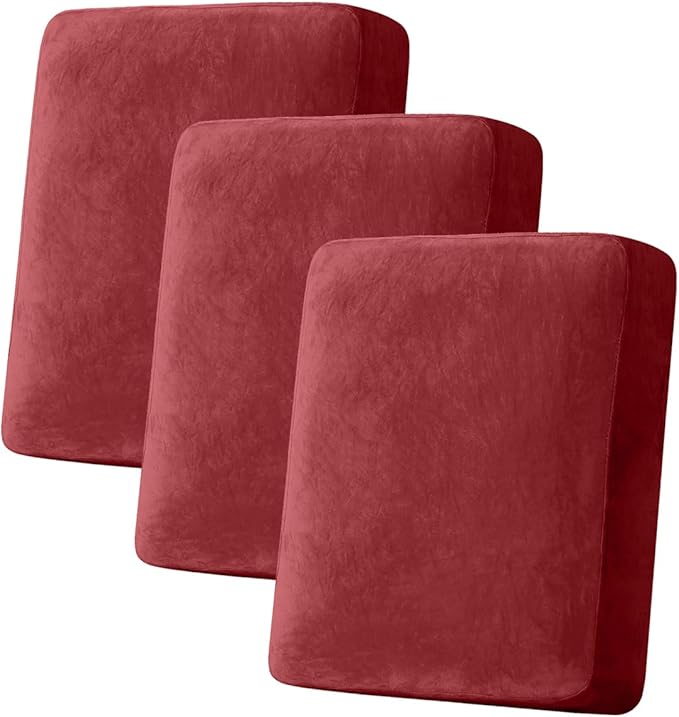Sofa Slipcovers Stretch Velvet Cushion Covers, 3-Piece in Christmas Red