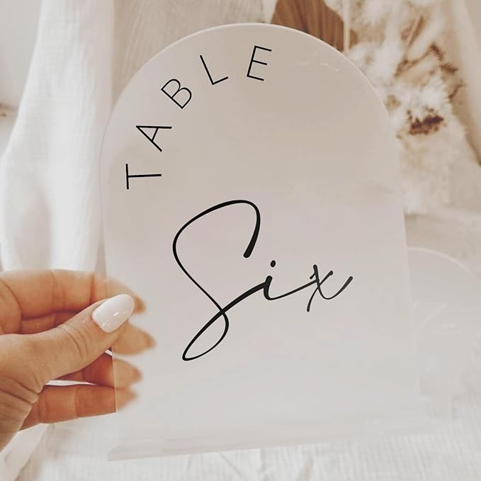 Table Number Signs 1-10, Frosted Acrylic Arch with Stands, 5x7 Inch