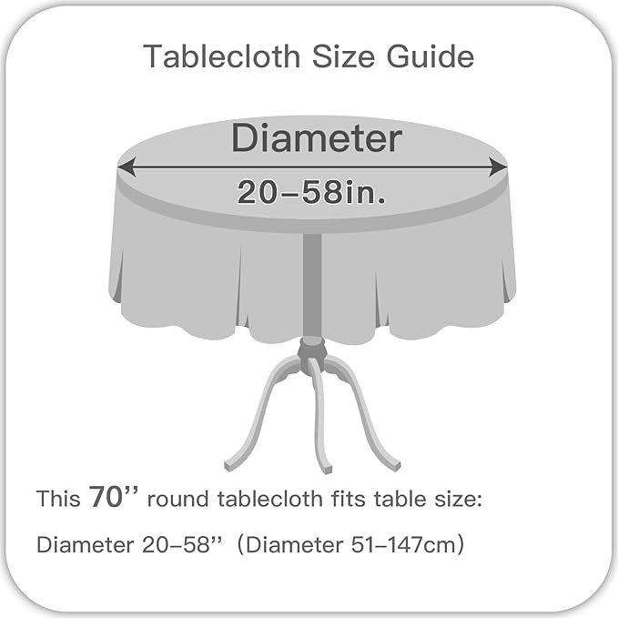 maxmill Linen Textured Tablecloth Spill-Proof Stainproof Wrinkle Free Washable Fabric Table Cloth for Circular Table Cover, Dining Room Buffet Banquet Party Holiday Dinner, Round 70 Inch Light Grey
