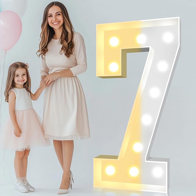 Marquee Number Decorations, 4 Ft Light Up Mosaic, Warm or Cool White LED