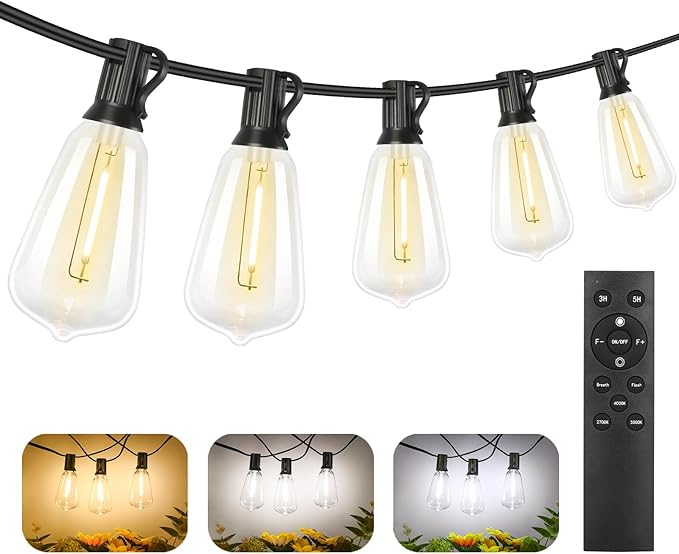 String Lights, 150 Ft Outdoor LED with Dimmable Remote and 3 Color Temps