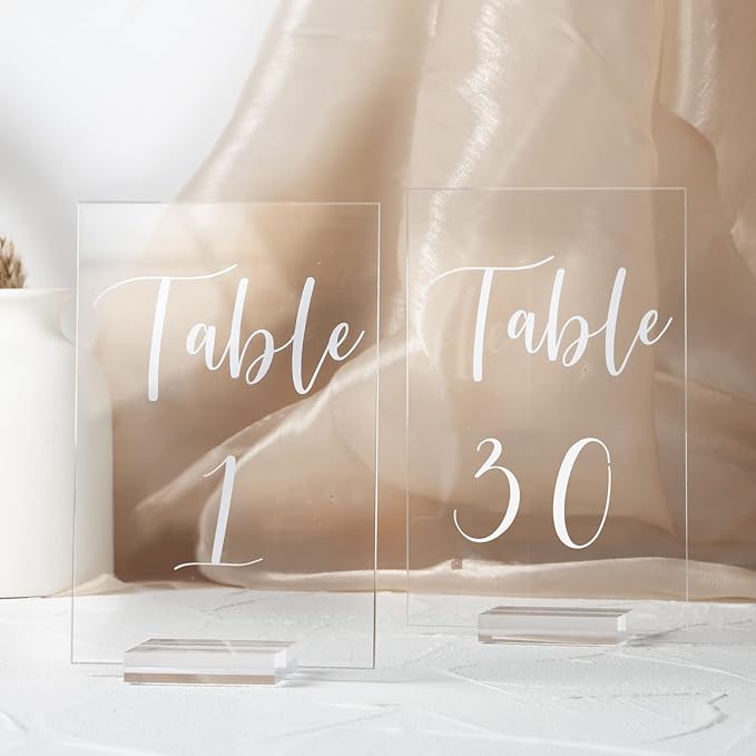 Tabletop Signs Clear Acrylic Table Numbers 1-30 with Stands, 4x6 Inch