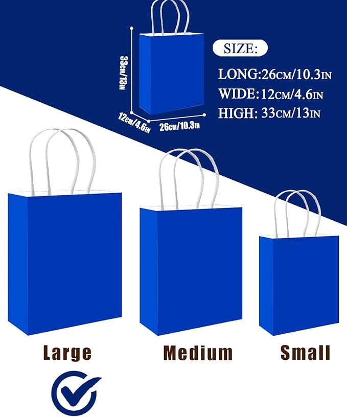 Gift Bags with Handles, 100 Count Diamond Blue Paper Party Bags