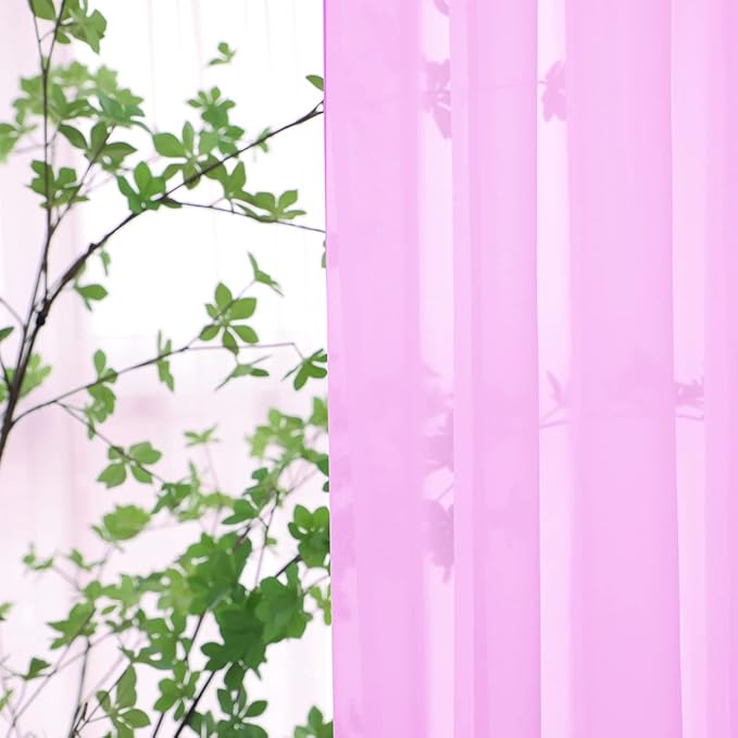 Window Pink Sheer Curtains 108 Inches Long 2 Panels Sheer Curtain Basic Rod Pocket Panel for Bedroom Children Living Room Yard Kitchen (Pink, 52" W x 108" L | 2 pcs)